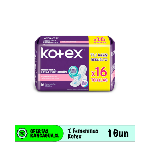 Toallas Higiénicas Kotex Nocturna con Alas - 16 un