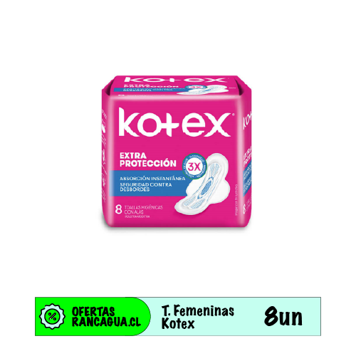 Toallas Higiénicas Kotex con Alas - 8 un